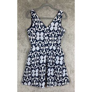 Gap Dress Womens 6 Blue White Linen Sleeveless V Neck Side Zip Lined- 7988